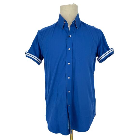 Robert Graham Woven Button Front Short Sleeve Shirt Bozeman Royal Blue M - Picture 1 of 8